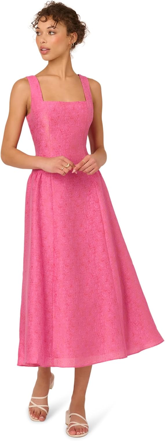 Square Midi Satin Occasion A-Line Dress Adrianna Papell AD3D106308