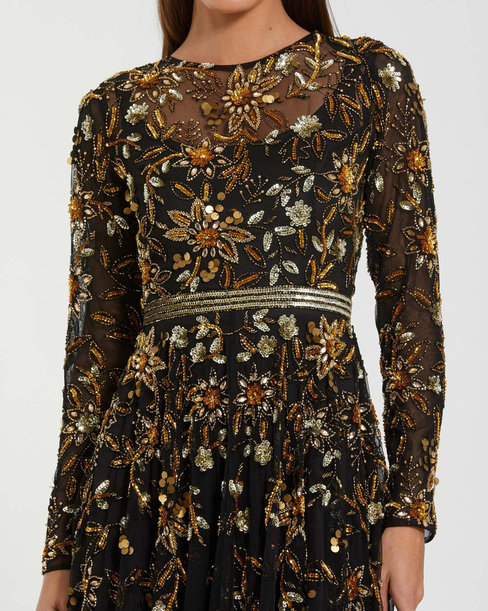 Mother of the Bride Dress Long Formal Sequin Floral Mother of the Bride Dress Black Gold