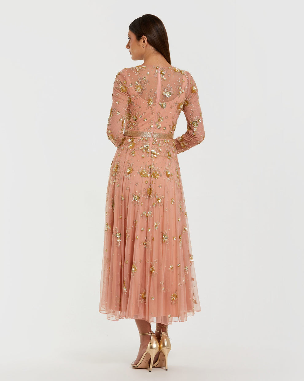 Cocktail Dresses Long Sleeve Short A Line Midi Cocktail Dress Mac Duggal 6208 Peach