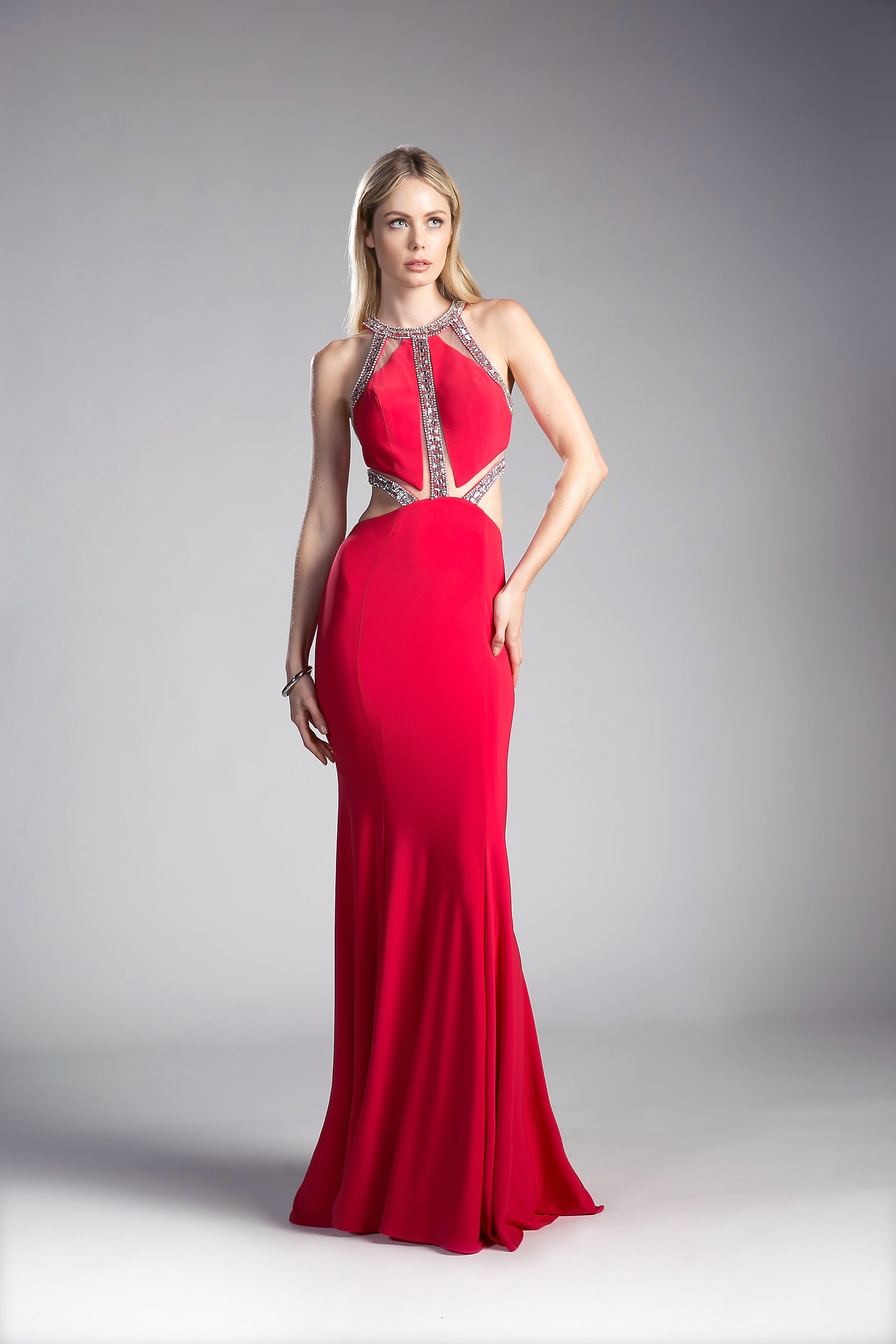 Prom Dresses Beaded Long Formal Fitted Prom Dress Red