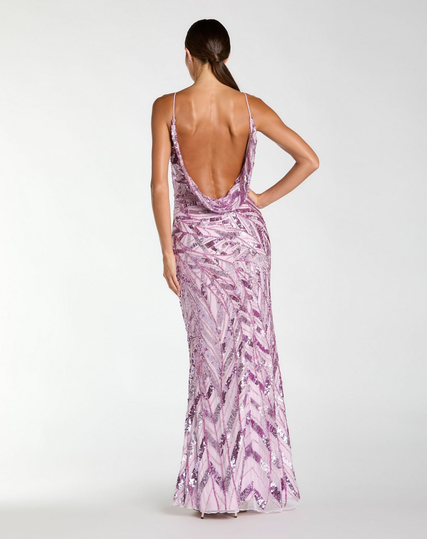 Prom Dresses Long Evening Beaded Prom Dress - Fitted Formal - Mac Duggal 6214 Lilac-Mesh-Cowl
