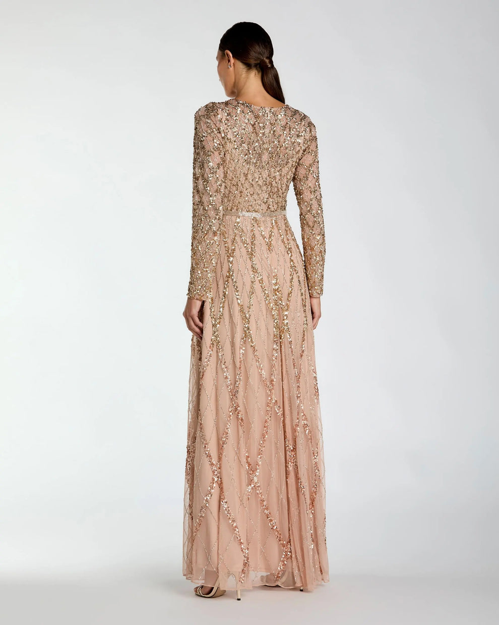 Crew/High-Neck Floor-Length Sequin Occasion A-Line Mac Duggal 6235