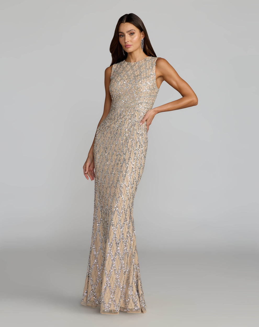 Bateau Floor-Length Sequin Evening Sheath Mac Duggal 6249