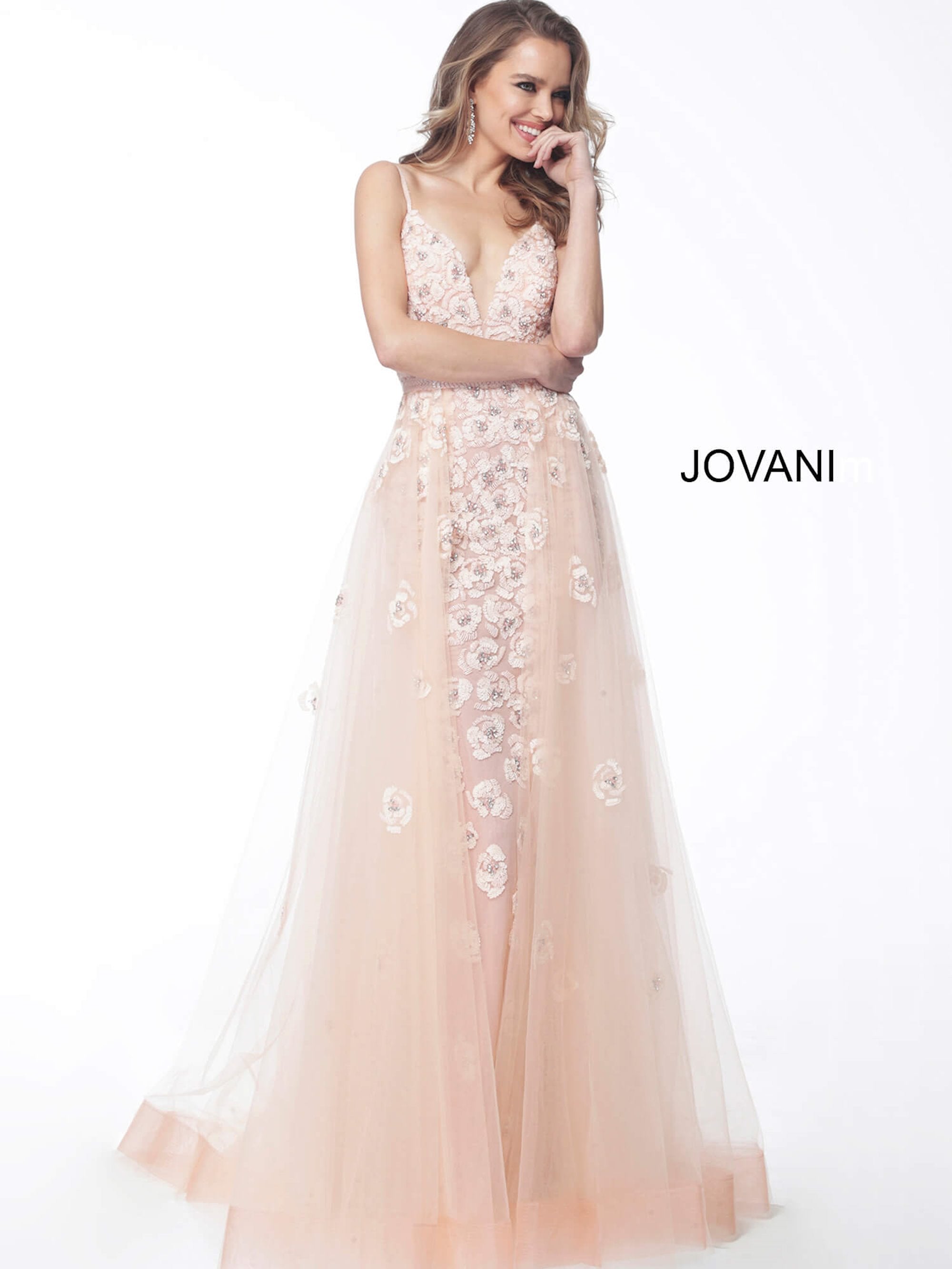 Prom Dresses Beaded Formal Long Overskirt Prom Dress Blush
