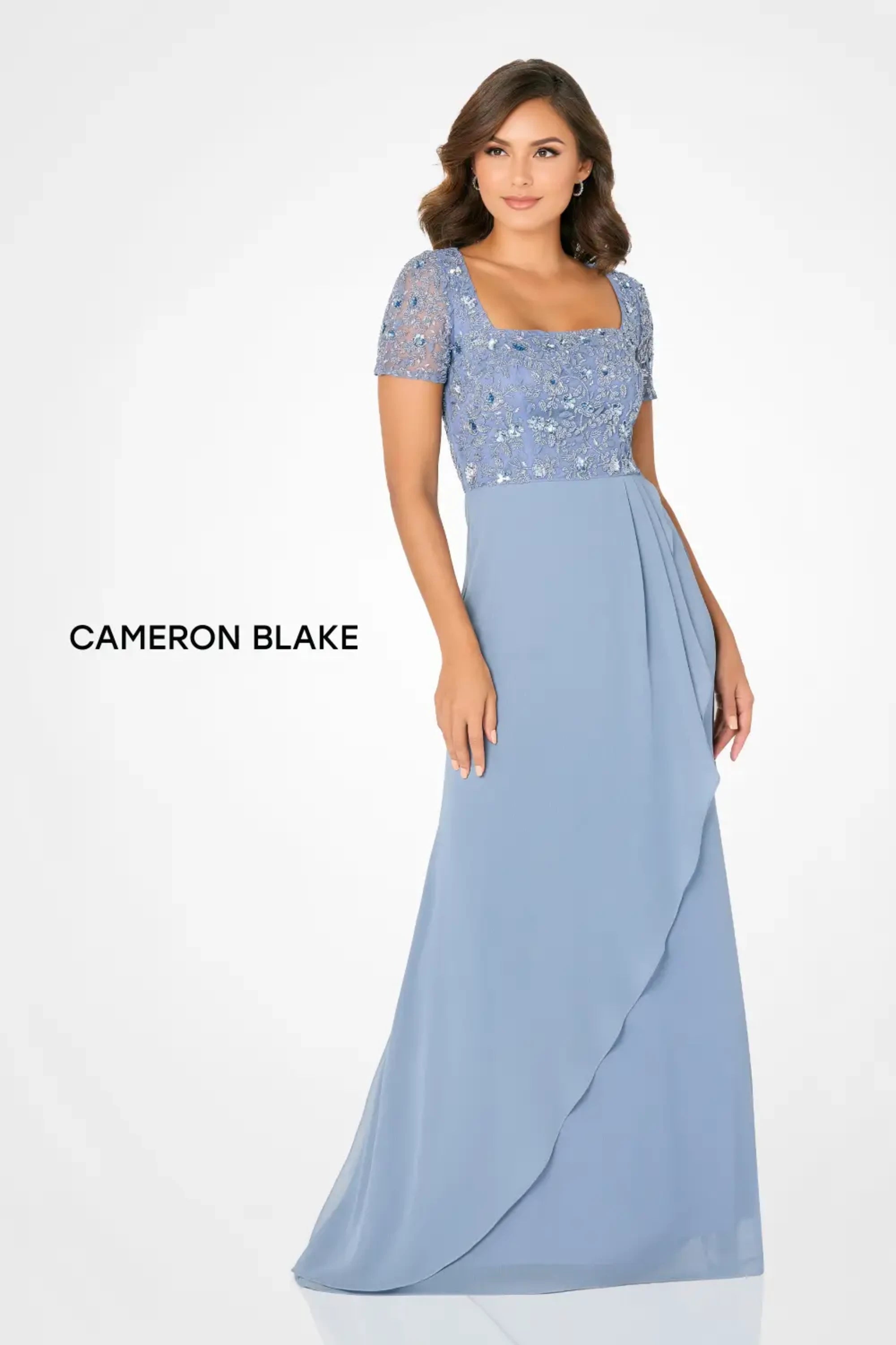 Blue Slate Cameron Blake CB794 Long A Line Mother of the Bride