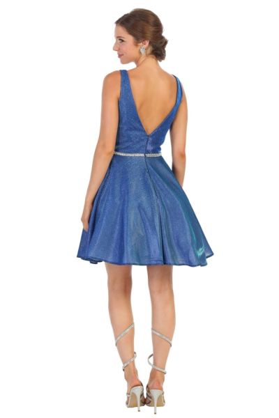 V-Neck Mini Short Satin Cocktail A-Line May Queen 1777