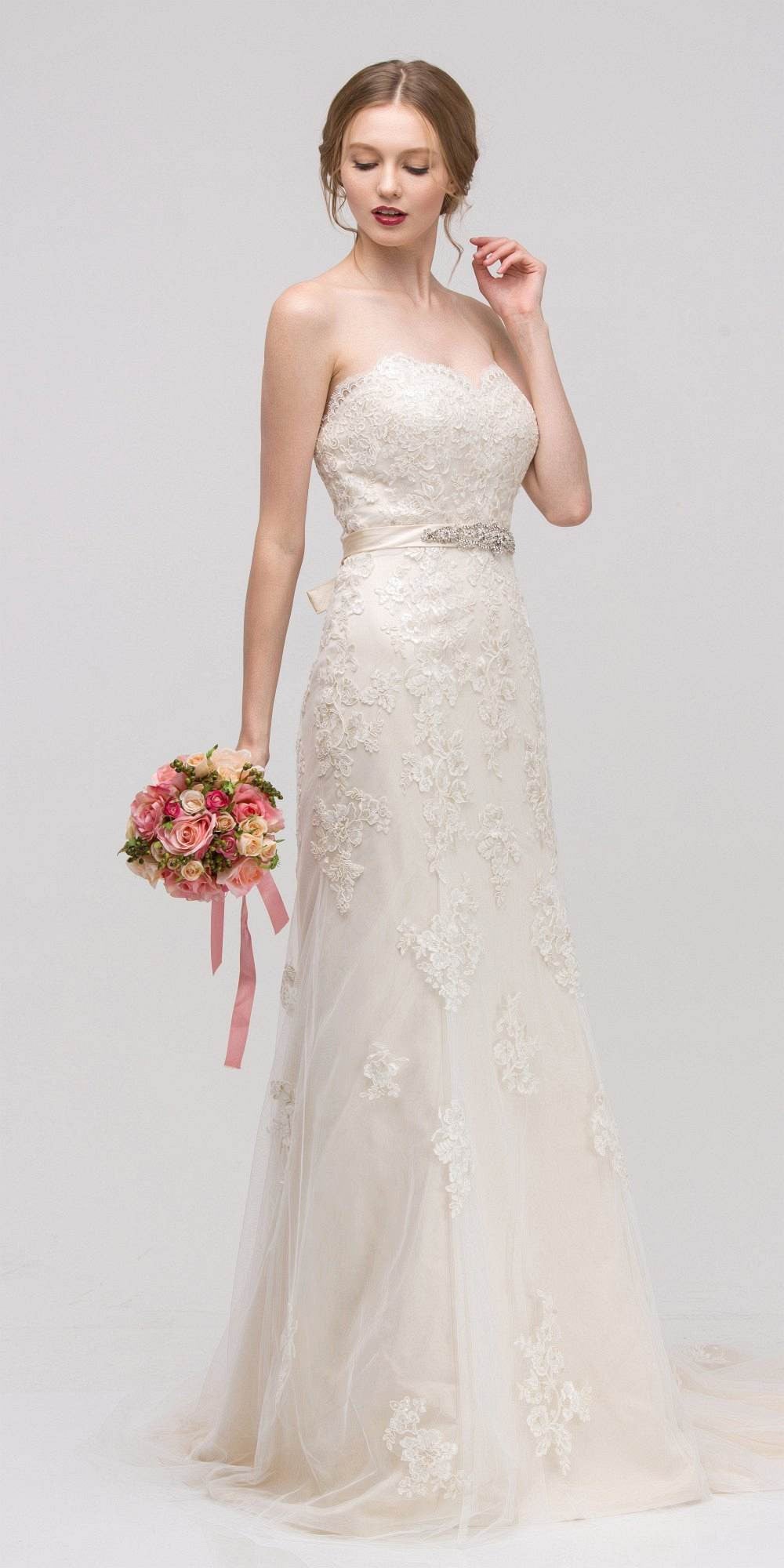 Wedding Dresses Long Floral Lace Appliques Wedding Dress Eureka Fashion 6501 Ivory/Gold