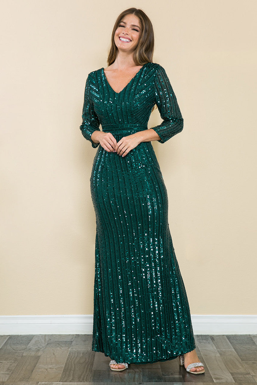 Mother of the Bride Dresses Sequin Long Formal Mother of the Bride Dress Lenovia 5247 Hunter Green