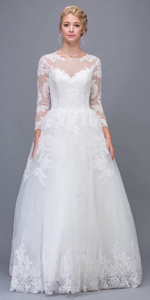 Wedding Dresses Long Lace Bridal Wedding A Line Dress Eureka Fashion 6515 Off White