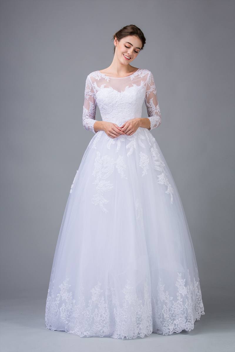 Wedding Dresses Long Lace Bridal Wedding A Line Dress Eureka Fashion 6515 White
