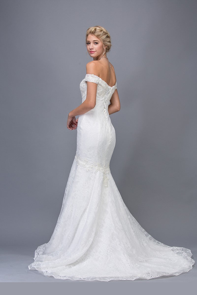 Off-the-Shoulder Floor-Length Lace Wedding Dress Mermaid Eureka Fashion 6520