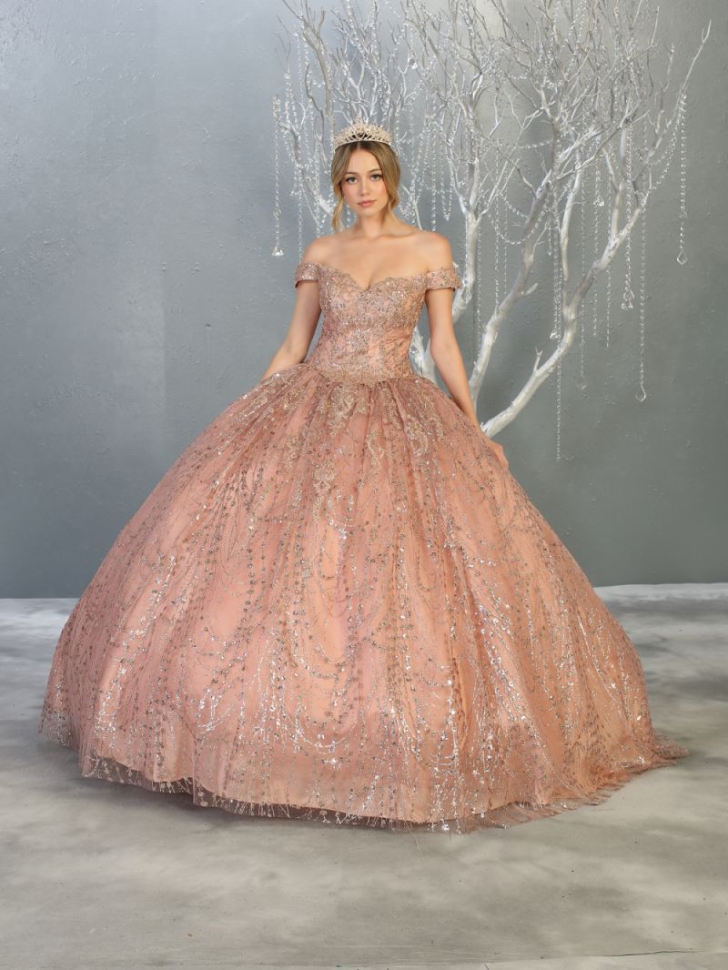 Off-the-Shoulder Floor-Length Tulle Quinceañera Ball Gown May Queen LK153