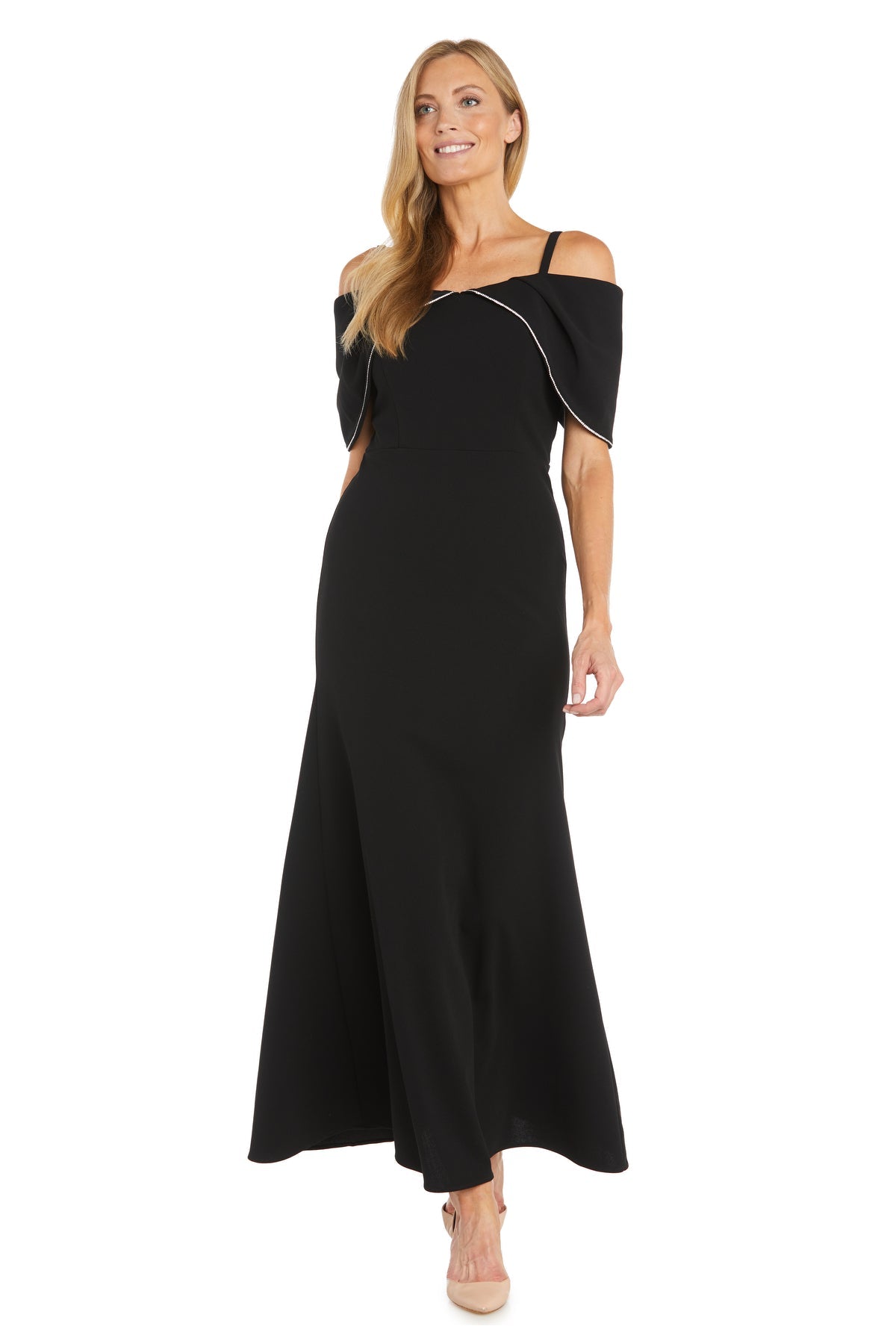 Black R&M Richards 6633 Long Evening Gown Formal Capelet Dress