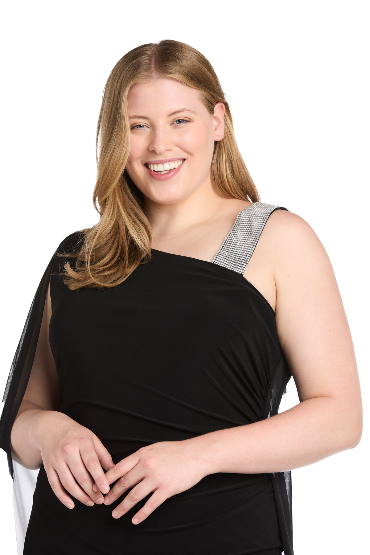 R&M Richards 6634W Long Slit Formal Plus Size Cape Dress