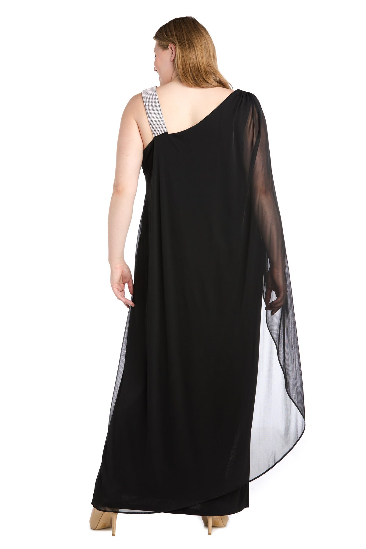 R&M Richards 6634W Long Slit Formal Plus Size Cape Dress