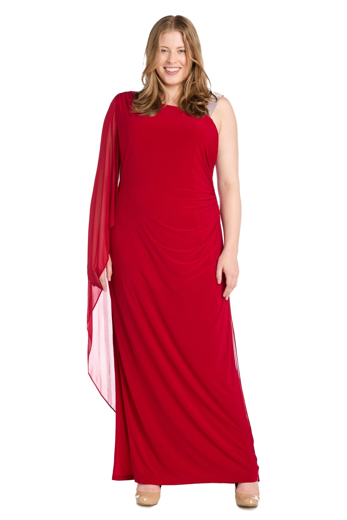 R&M Richards 6634W Long Slit Formal Plus Size Cape Dress