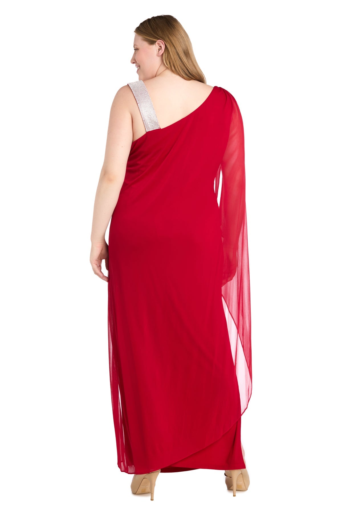 R&M Richards 6634W Long Slit Formal Plus Size Cape Dress