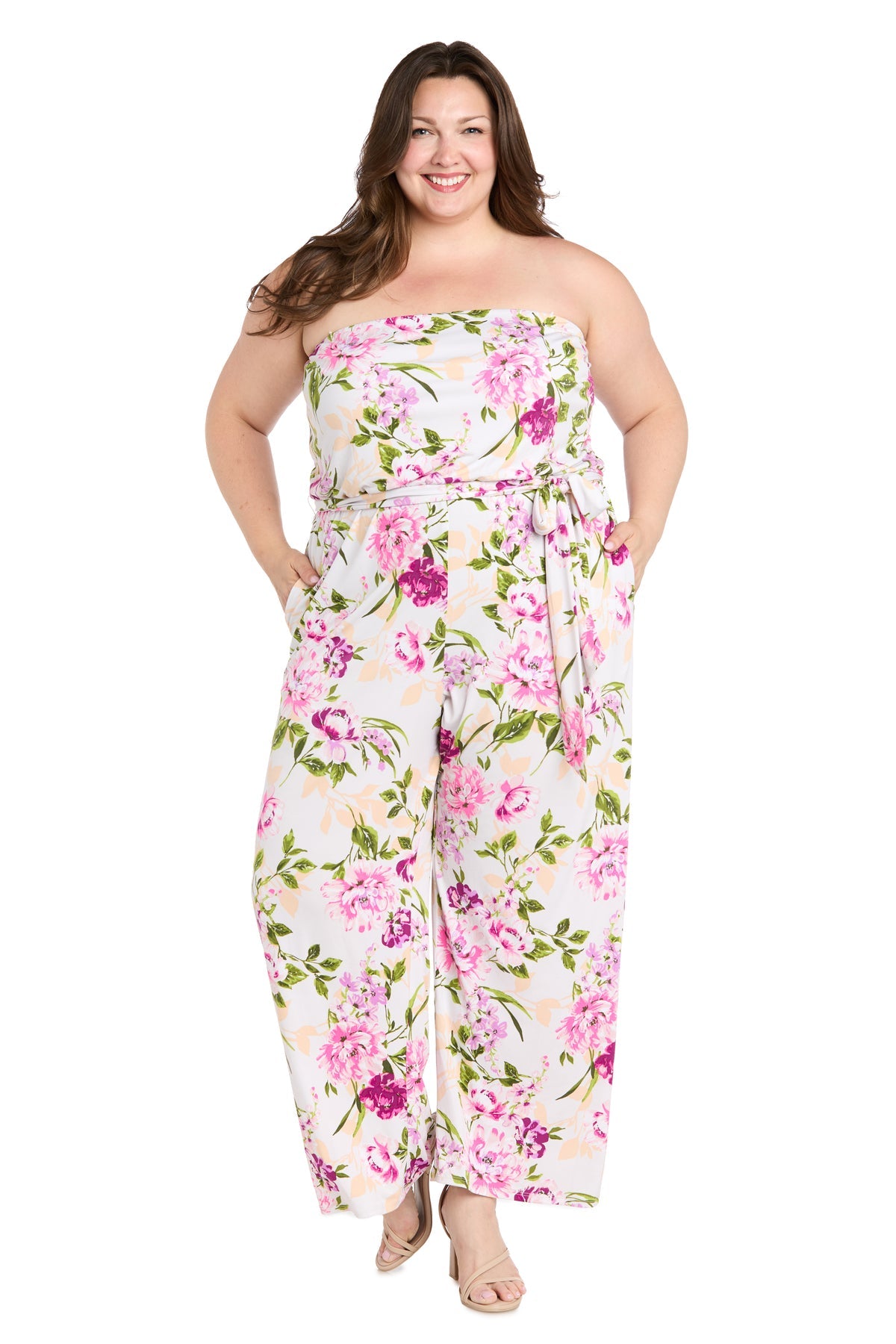 Jumpsuit Formal Floral Long Jumpsuit Plus Size Pink White Floral
