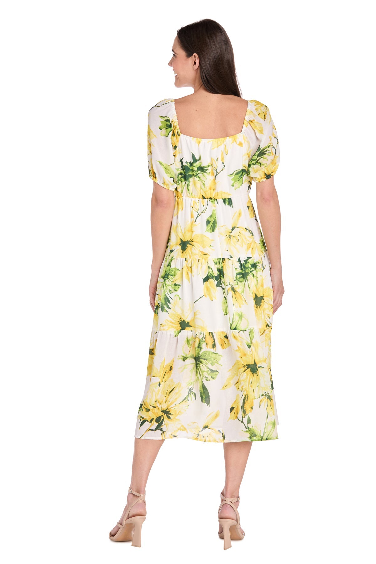 Cocktail Dresses Printed Midi Length A Line Cocktail Dress Yellow/Green/White