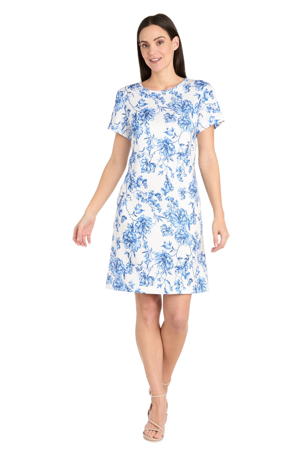Cocktail Dresses Short Floral Print Petite Cocktail Dress White/Blue