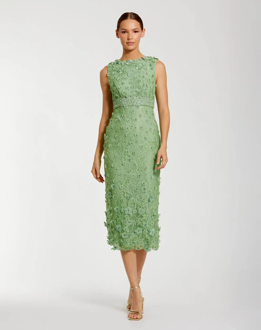 Cocktail Dresses Midi Formal Cocktail Floral Petite Dress Mac Duggal 9967853P Sage