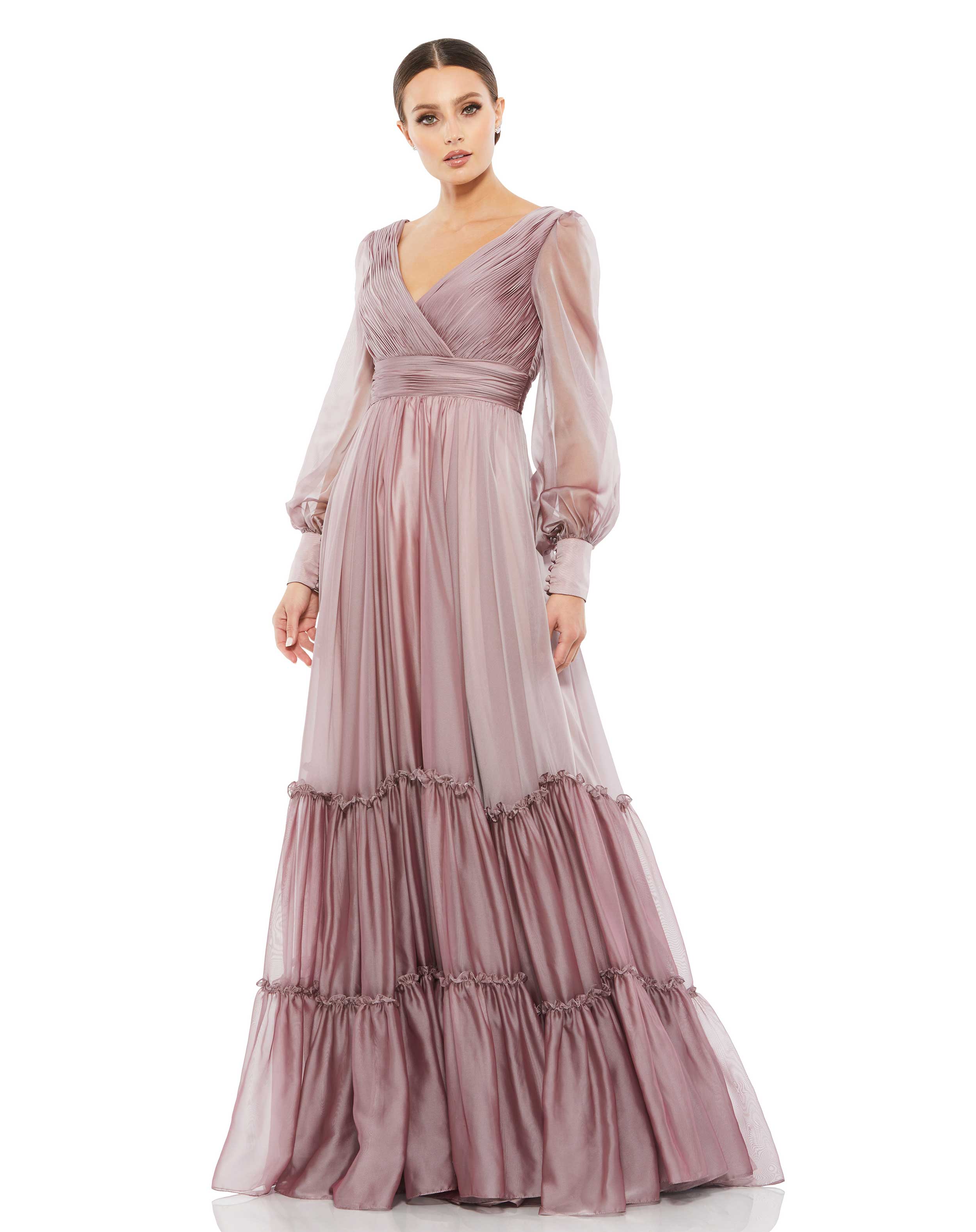 Formal Dresses Long Sleeve Ruffle Tiered Formal Prom Dress Mocha