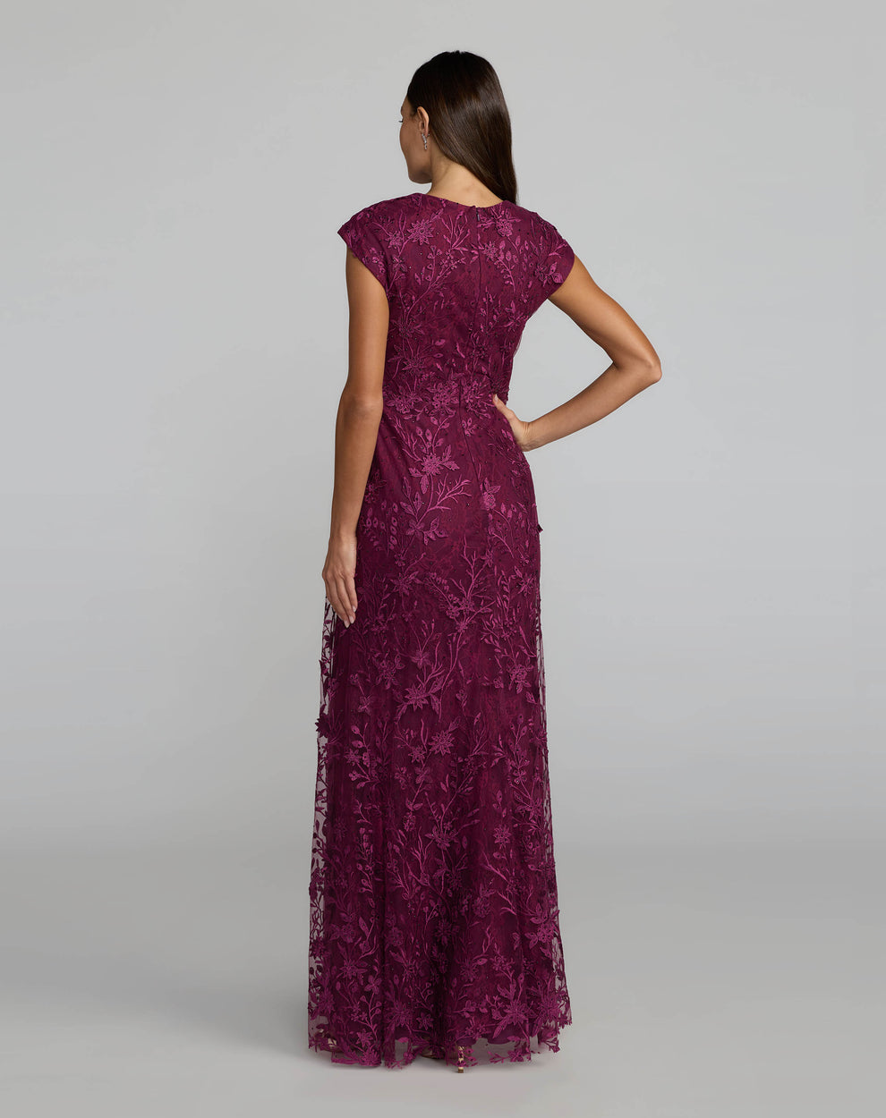Amethyst V-Neck Long Mesh Evening Dress Floral Mac Duggal 9967882P
