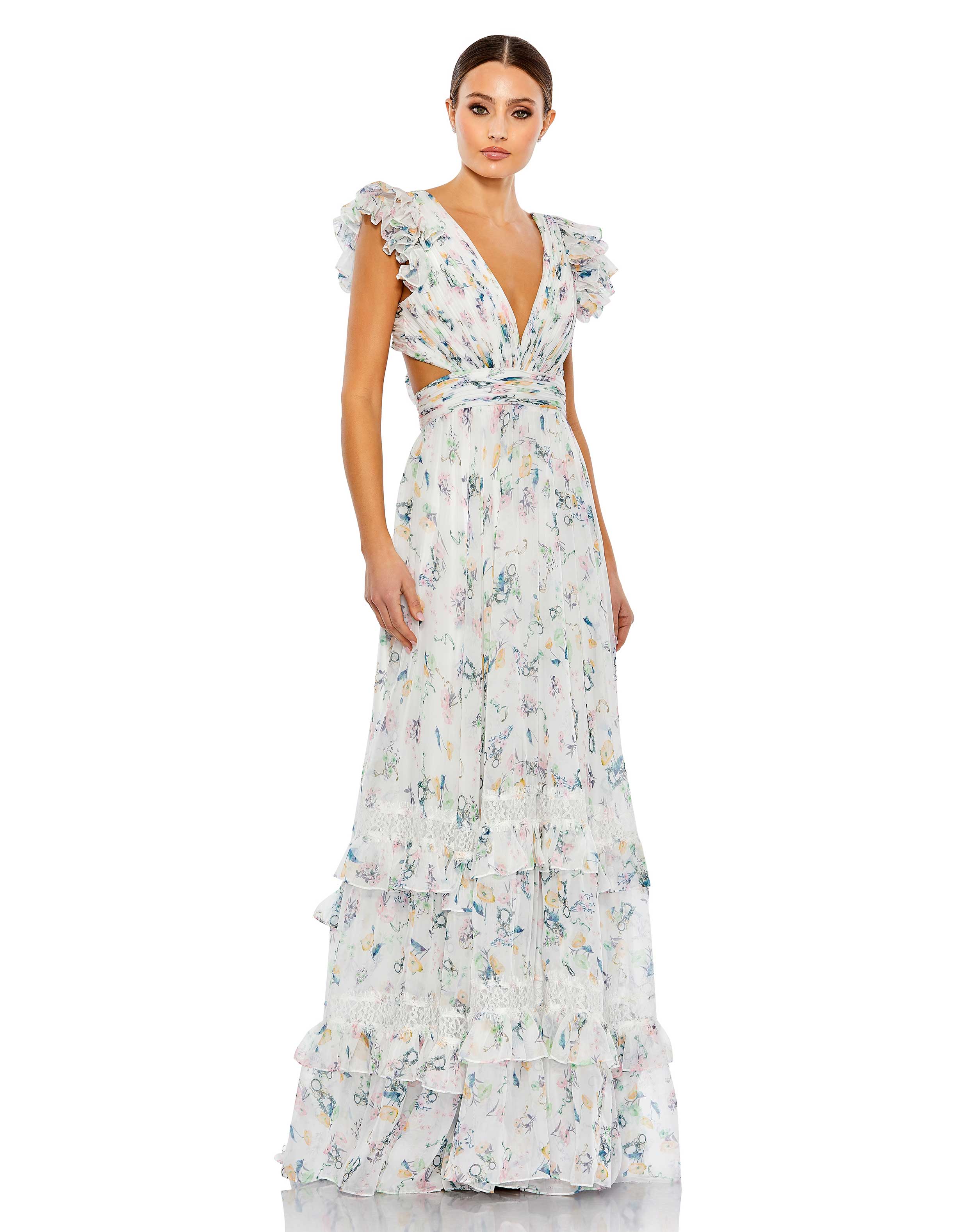 Formal Dresses Long Ruffled Formal Maxi Dress White Multi
