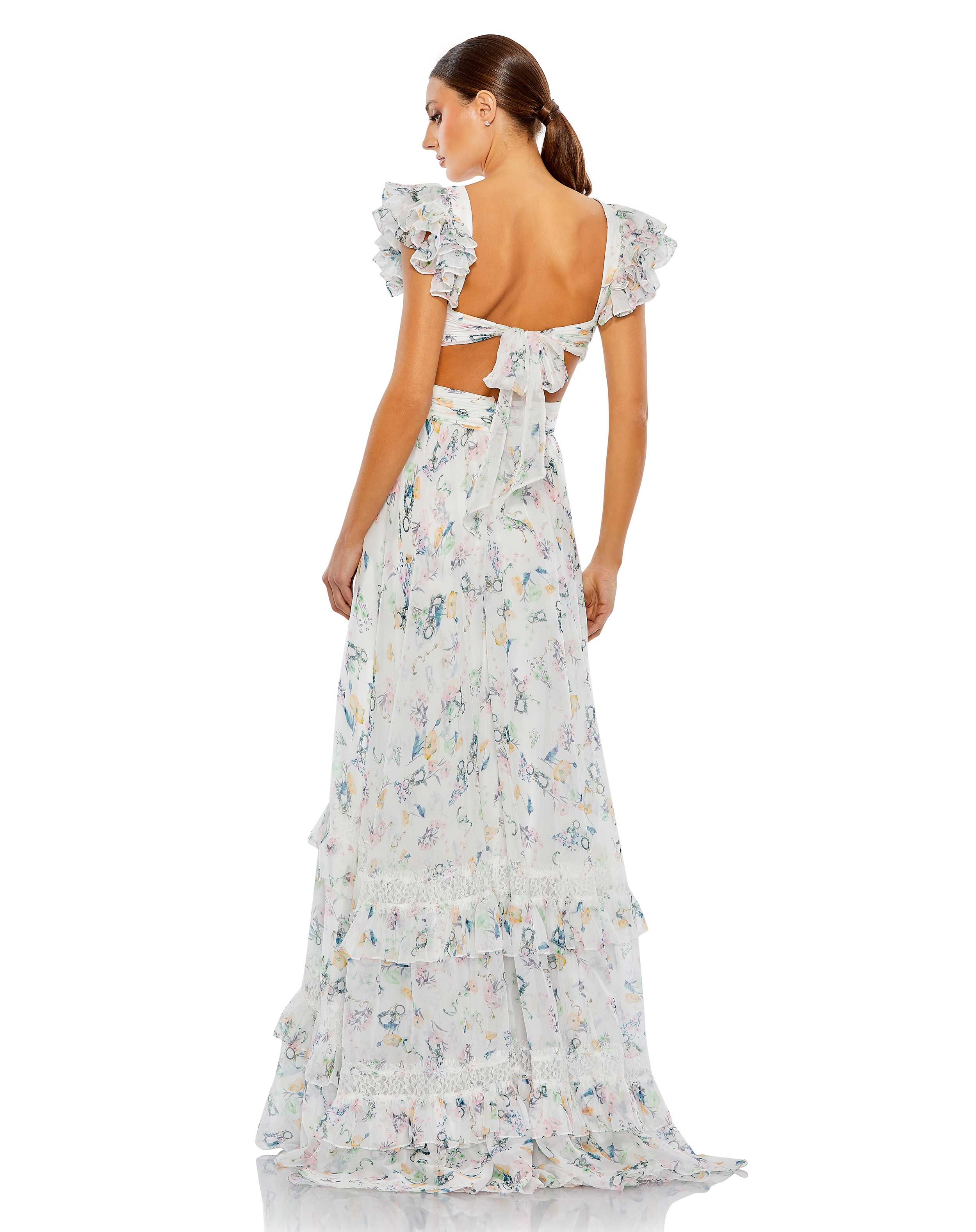Formal Dresses Long Ruffled Formal Maxi Dress White Multi