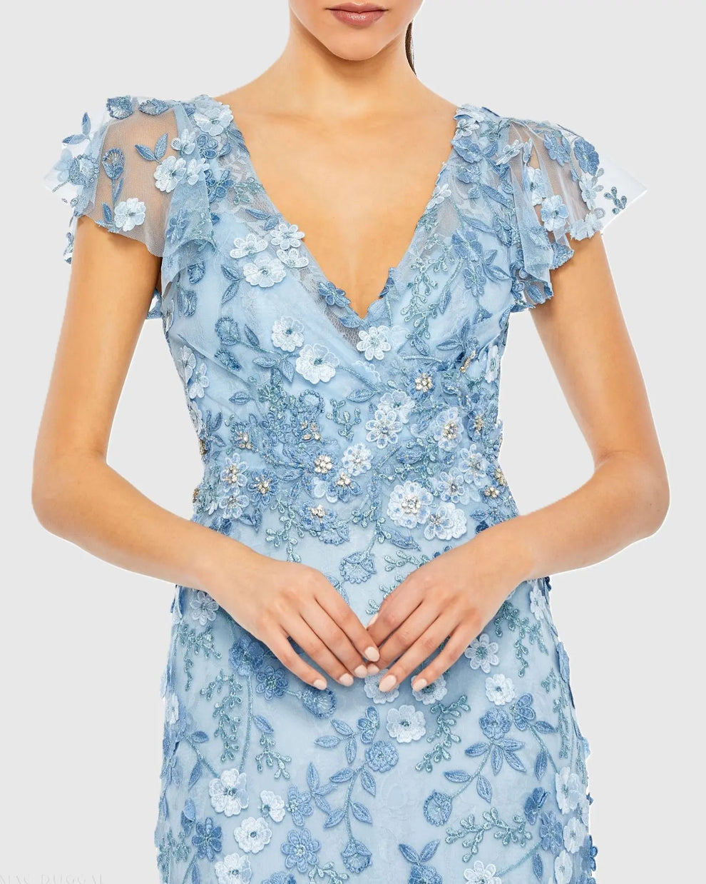 V-Neck Floor-Length Lace Evening Mermaid Mac Duggal 9968192P