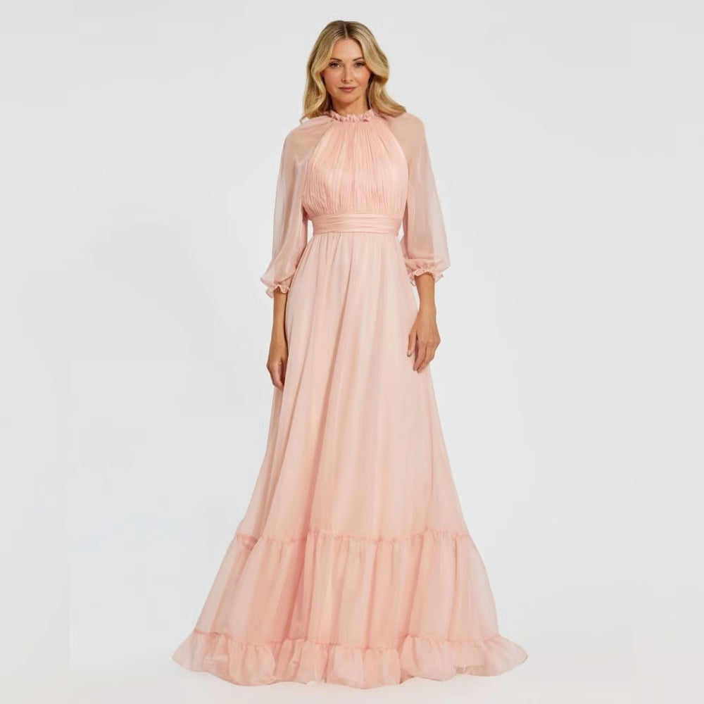 Formal Dresses Long Formal 3/4 Sleeve Chiffon Dress Blush