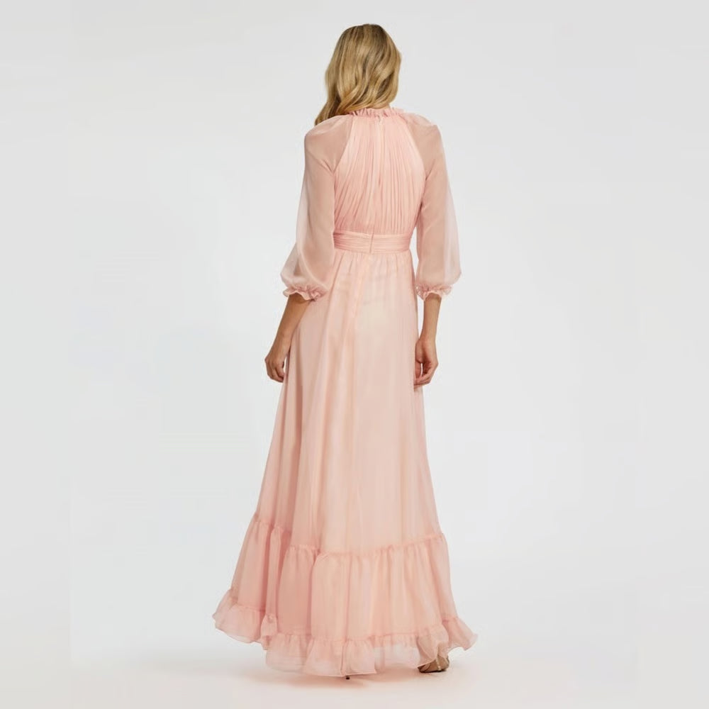 Formal Dresses Long Formal 3/4 Sleeve Chiffon Dress Blush