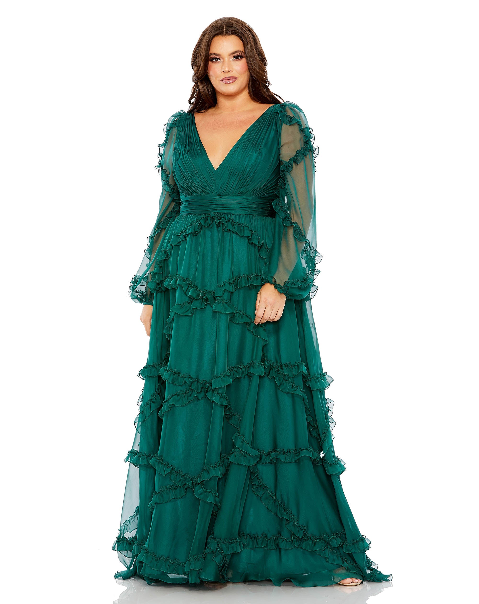 Plus Size Dresses Ruffle Plus Size A Line Long Sleeve Formal Dress Teal