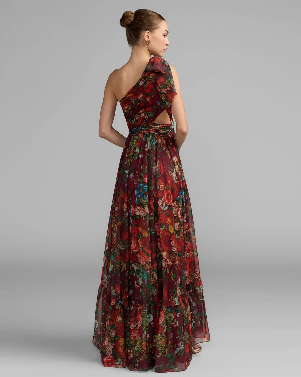 Prom Dresses Long Floral Print Formal A Line Prom Dress Deep Wine Multi