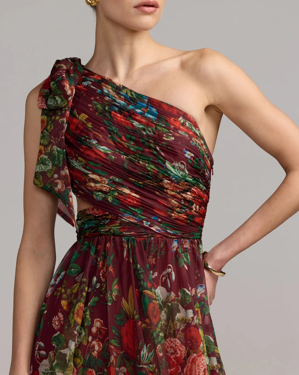 Prom Dresses Long Floral Print Formal A Line Prom Dress Deep Wine Multi