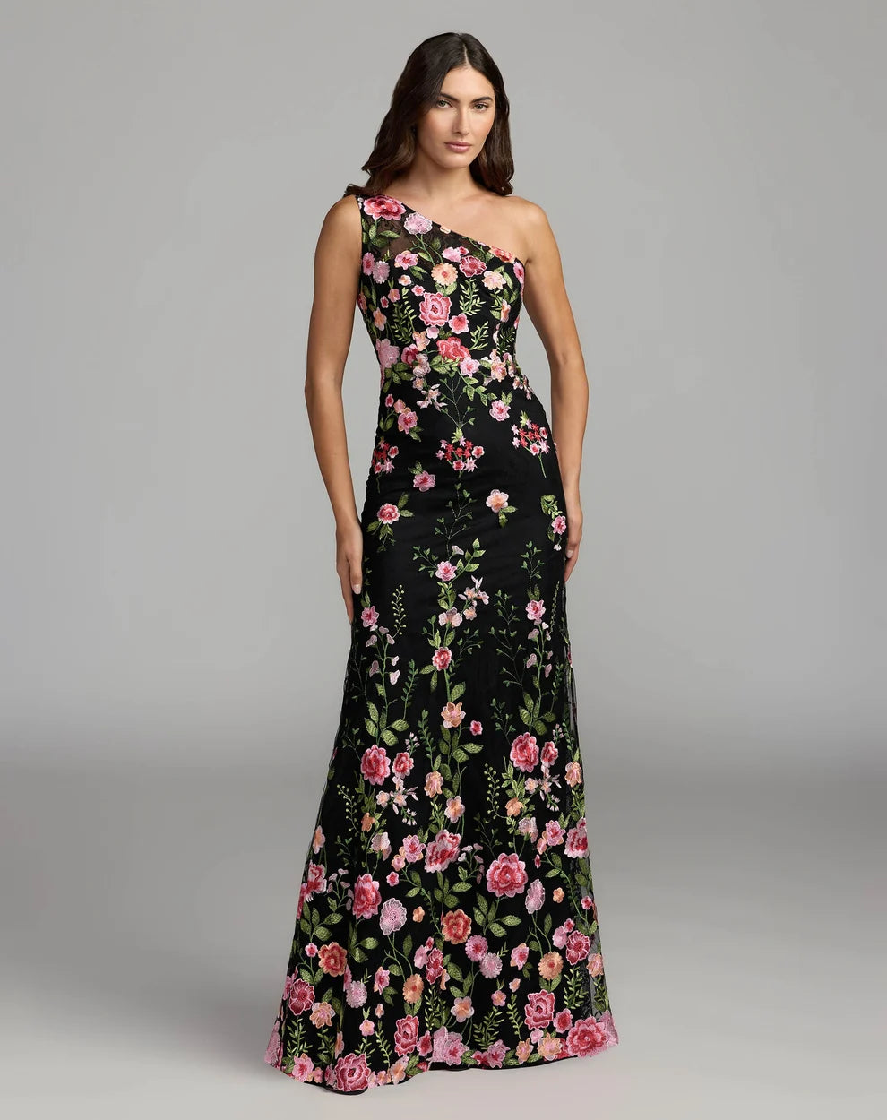Formal Dresses Long Fitted Floral Prom Formal Dress Black Multi