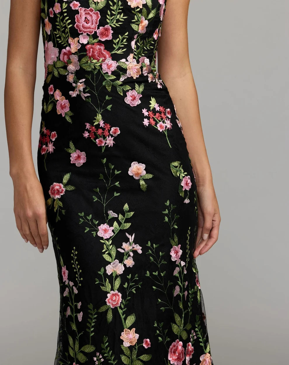 Formal Dresses Long Fitted Floral Prom Formal Dress Black Multi