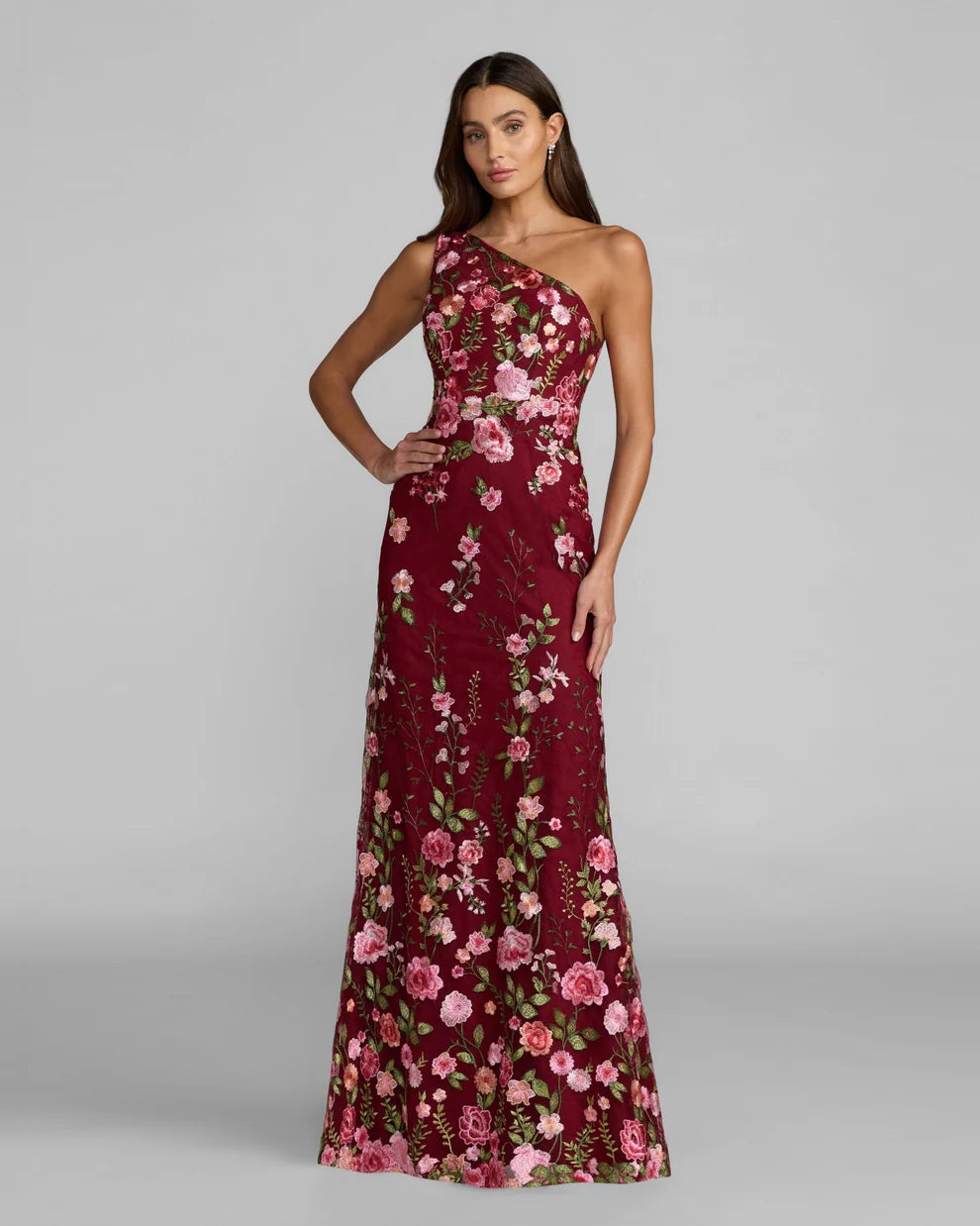 Formal Dresses Long Fitted Floral Prom Formal Dress Burgundy