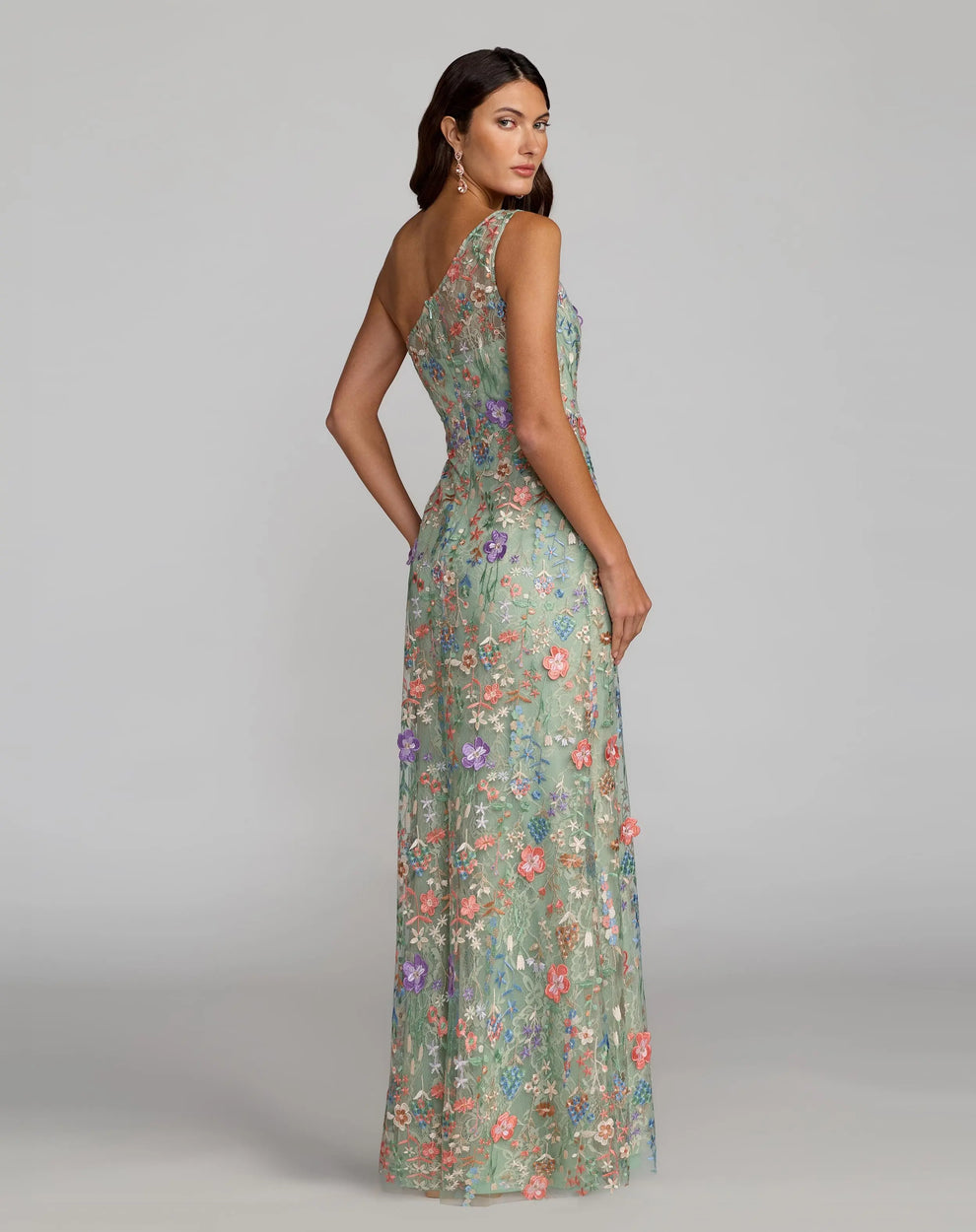 Formal Dresses Floral Long Lace Applique Formal Dress Mac Duggal 9968606 Sage Multi