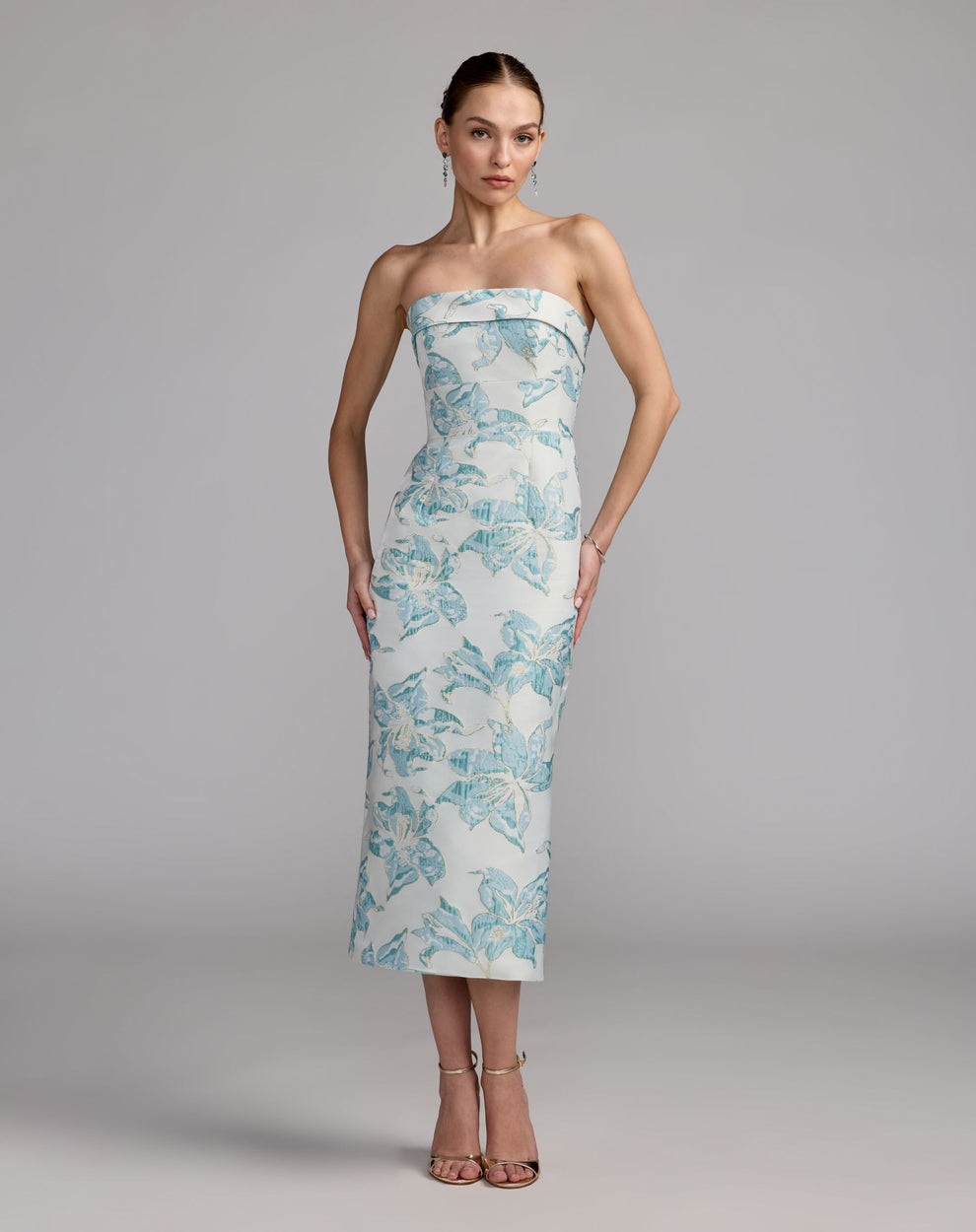 Cocktail Dresses Short Midi Floral Slit Cocktail Dress Mac Duggal 68621 French Blue