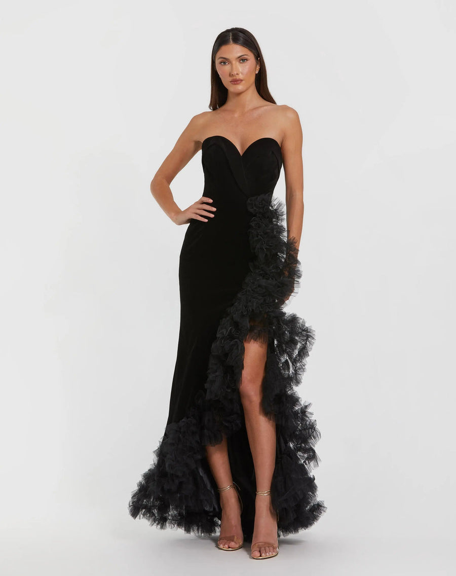 Prom Dresses Long Slit Formal Mermaid Prom Ruffle Dress Black