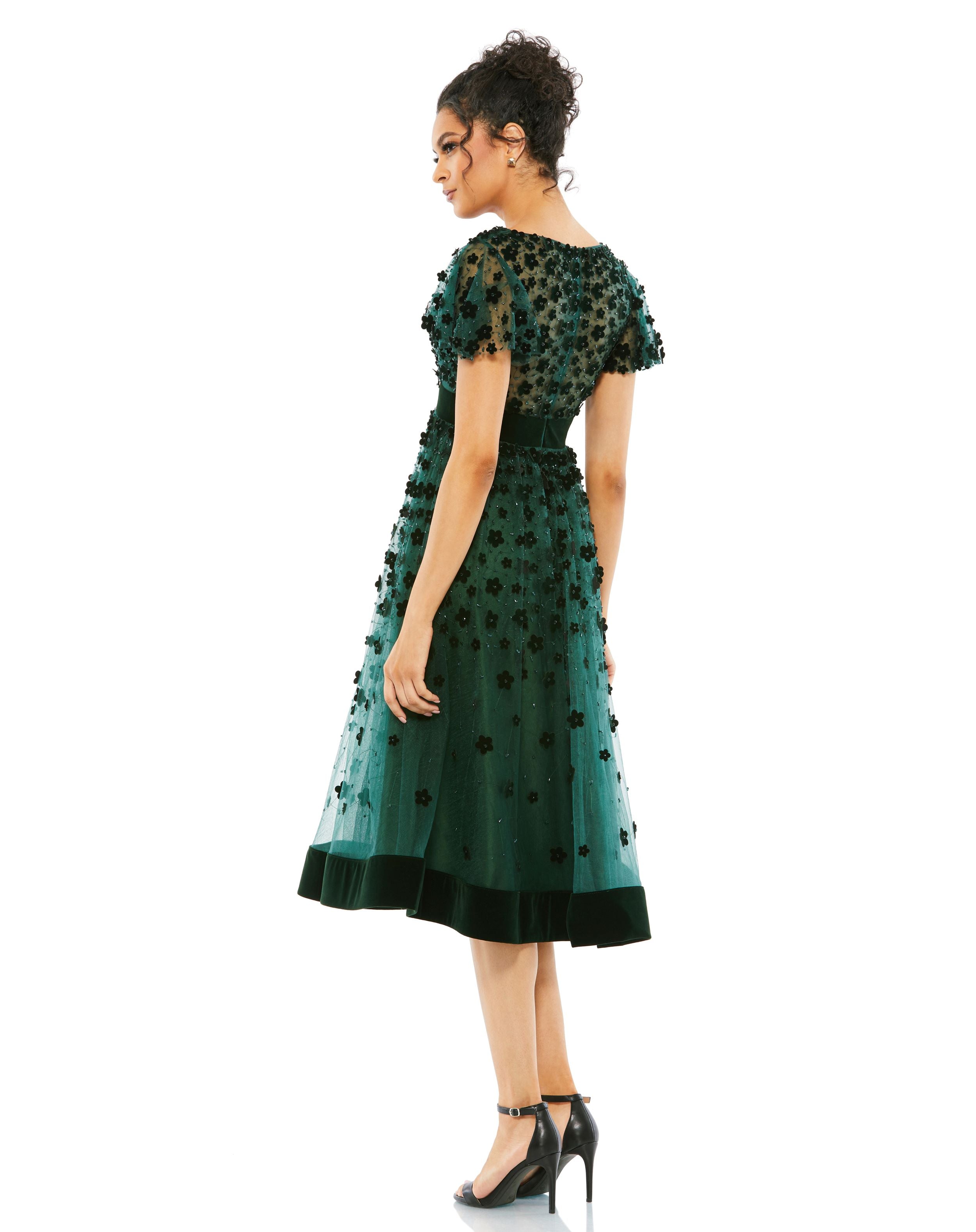 Cocktail Dresses Short Velvet Hem Midi Cocktail Dress Emerald