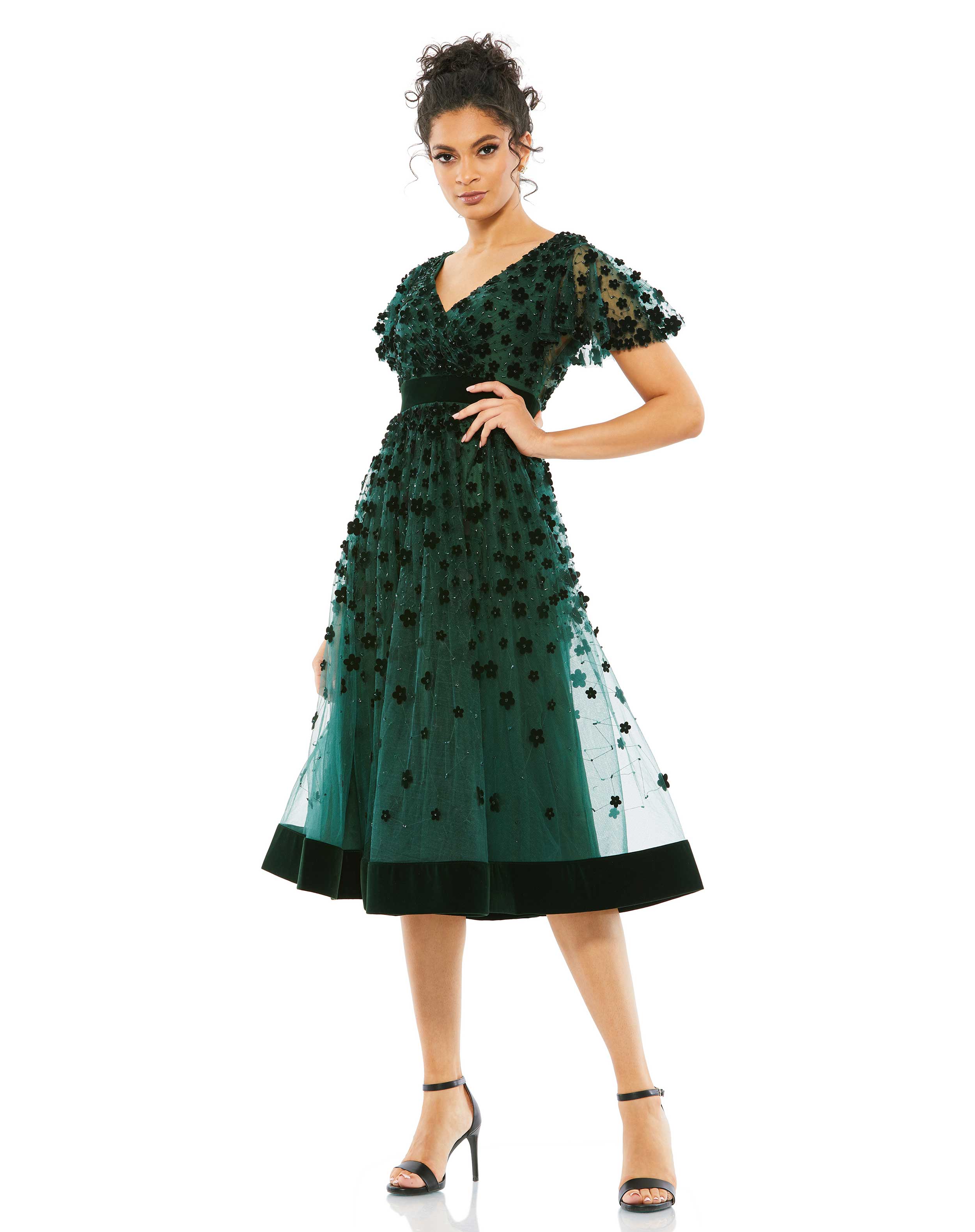 Cocktail Dresses Short Velvet Hem Midi Cocktail Dress Emerald