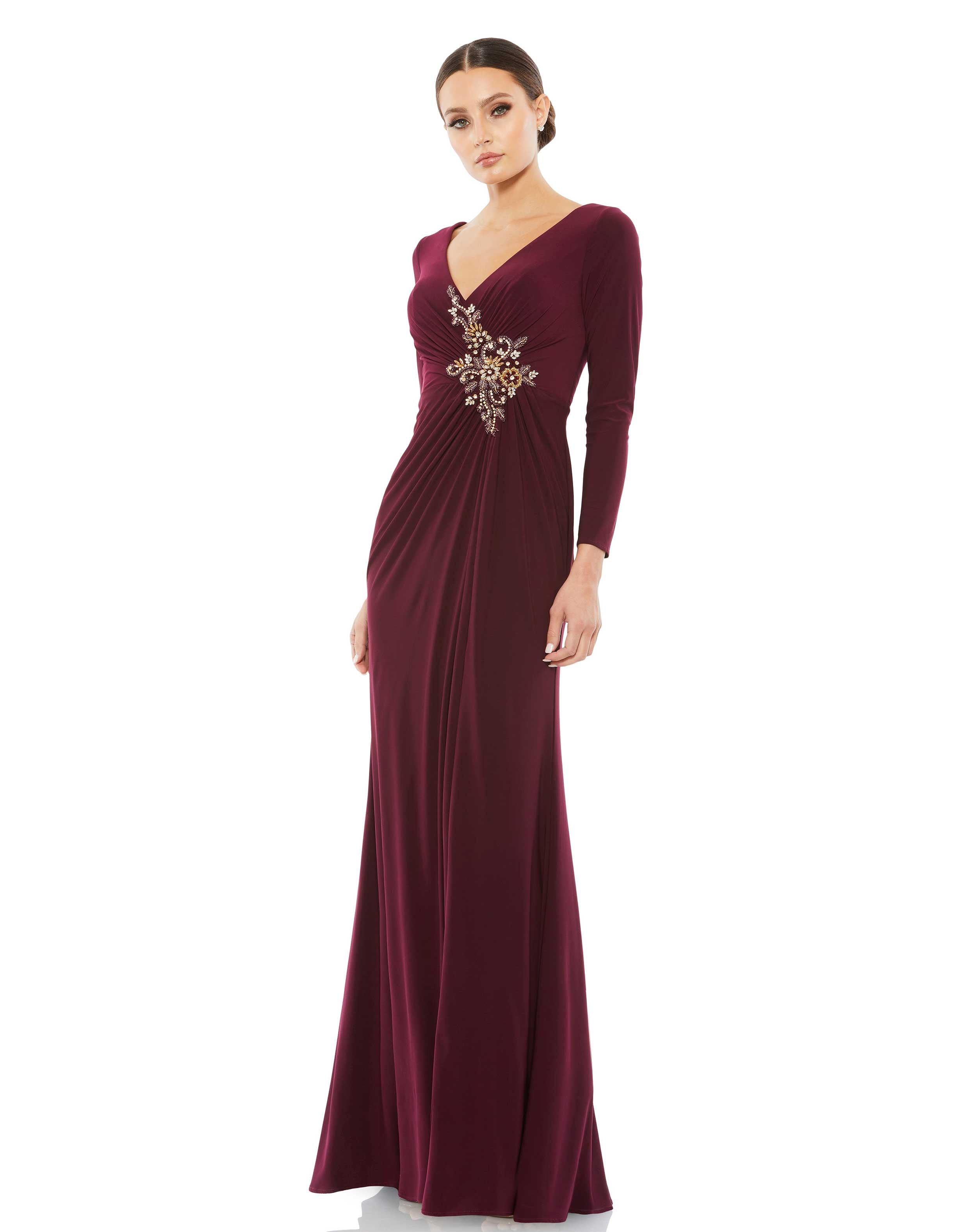 Formal Dresses Petite Wrap Long Sleeve Formal Dress Berry