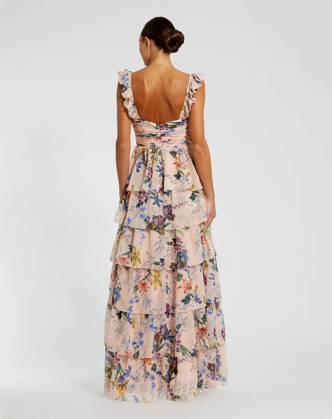 Prom Dresses Ruffle Print Long Prom Formal Dress Pink Multi