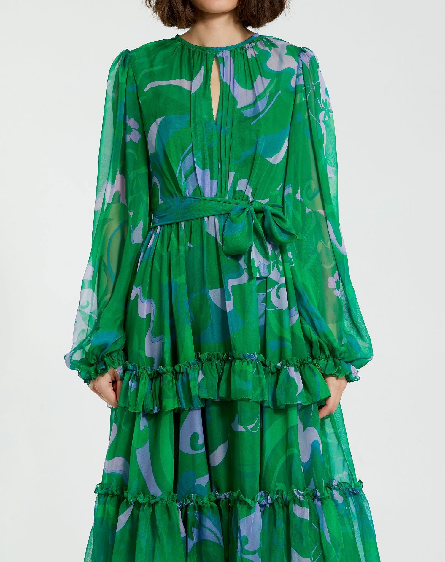 Cocktail Dresses Short Cocktail Long Sleeve Ruffle Dress Green Multi