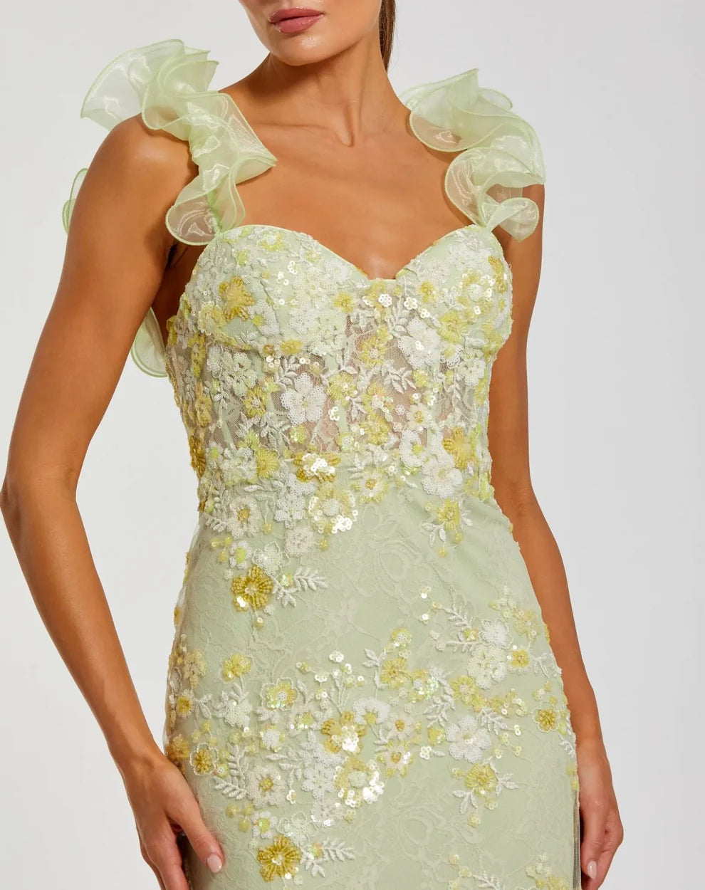 Prom Dresses Prom Fitted Floral Long Sequin Lace Formal Dress Sage Multi