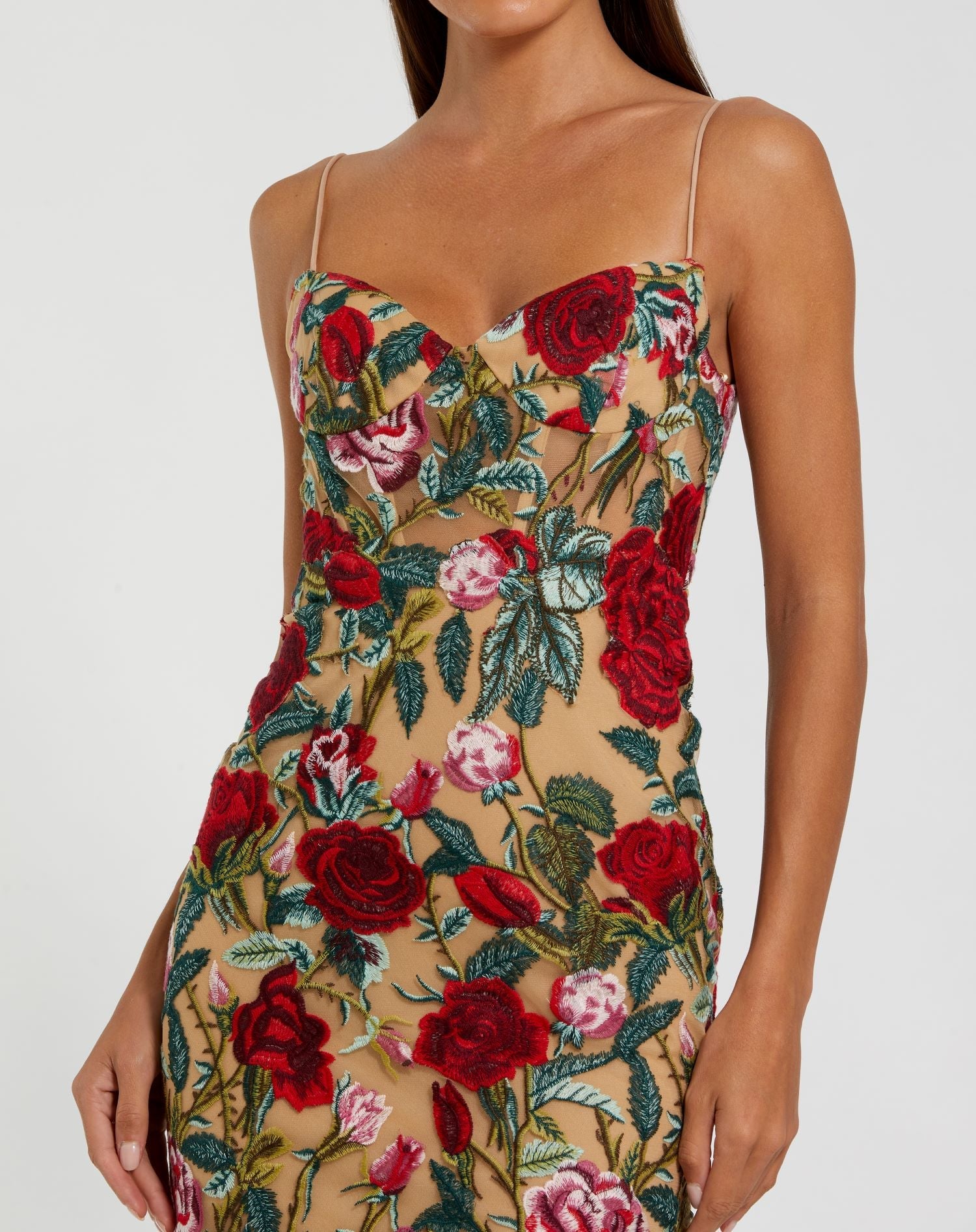 Prom Dresses ormal Long Floral Prom Dress Nude Multi