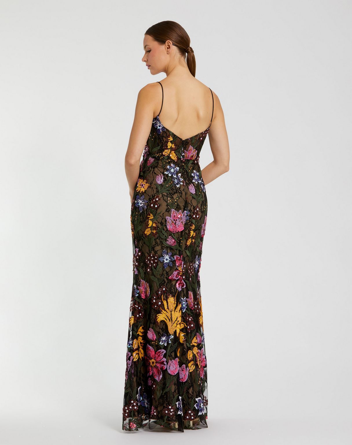 Prom Dresses Long Formal Fitted Floral Lace Prom Dress Black Multi