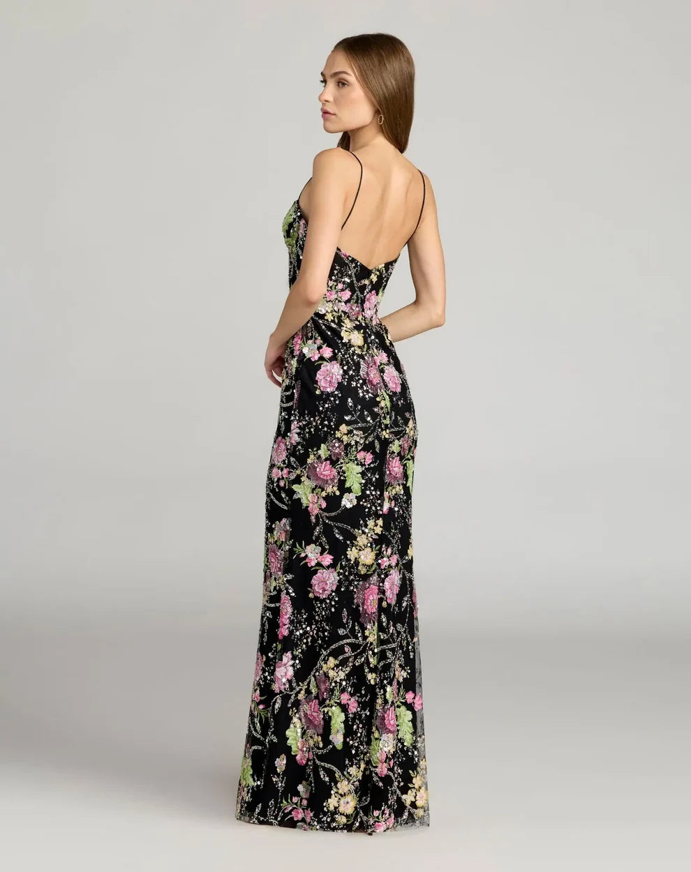 Prom Dresses Prom Long Floral Sequin Lace Formal Dress Black Multi
